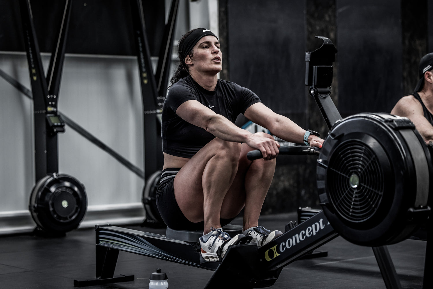 Rower rowing a fast 500m time on a Concept2 rower