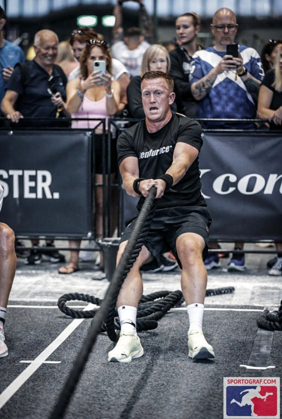 Hyrox athlete Paul Gillingham on the sled pull